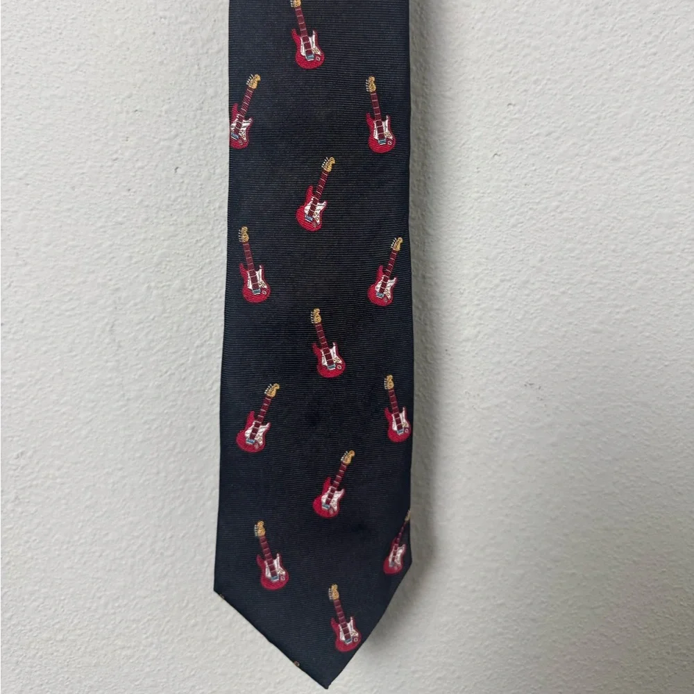Lord & Taylor Guitar Musician Rock N Roll Tie Novelty Print 100%‎ Silk Tie